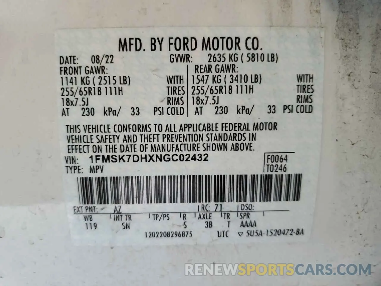 13 Photograph of a damaged car 1FMSK7DHXNGC02432 FORD EXPLORER 2022