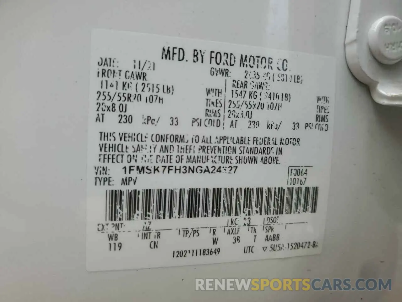 14 Photograph of a damaged car 1FMSK7FH3NGA24327 FORD EXPLORER 2022