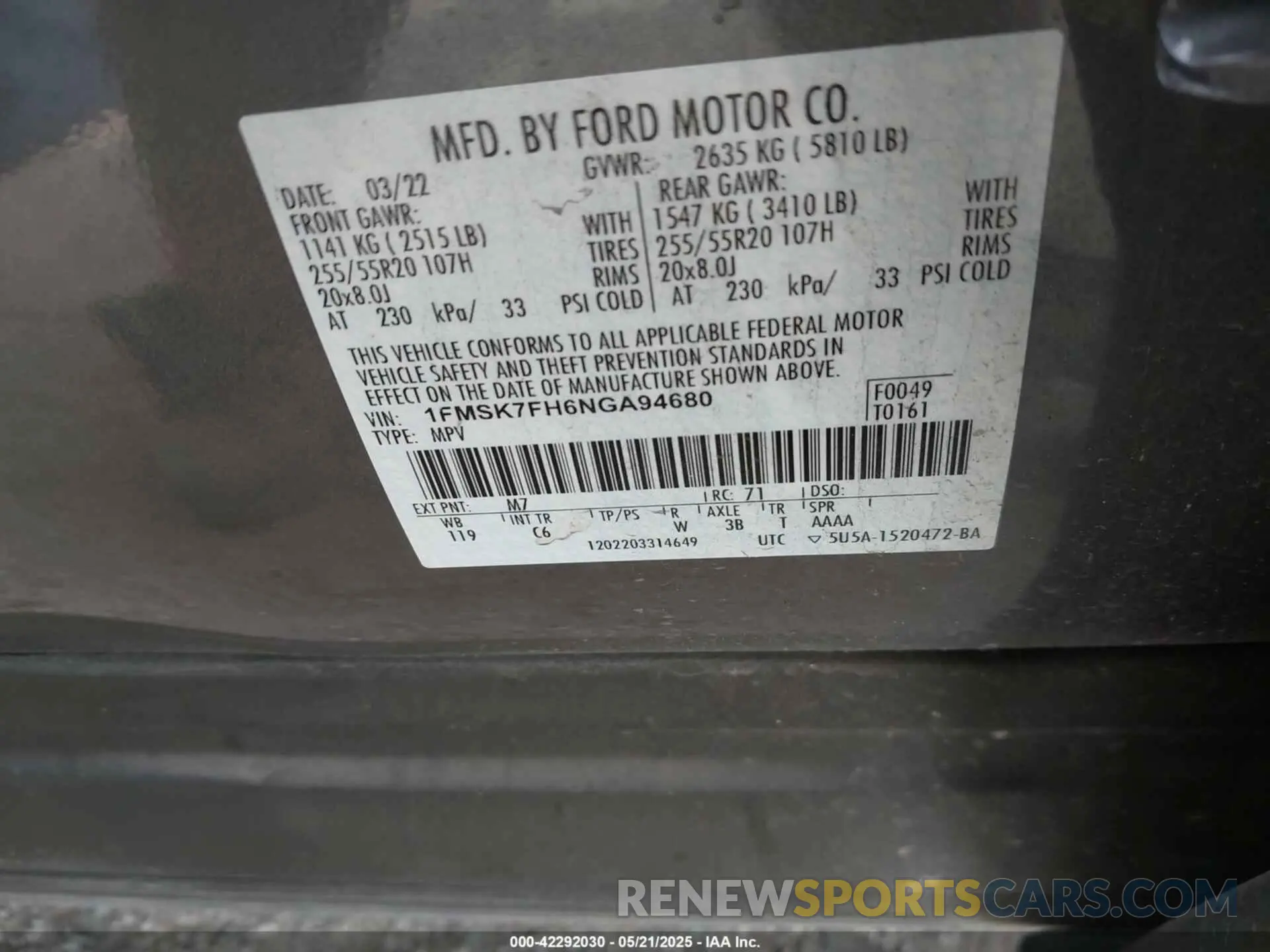 9 Photograph of a damaged car 1FMSK7FH6NGA94680 FORD EXPLORER 2022