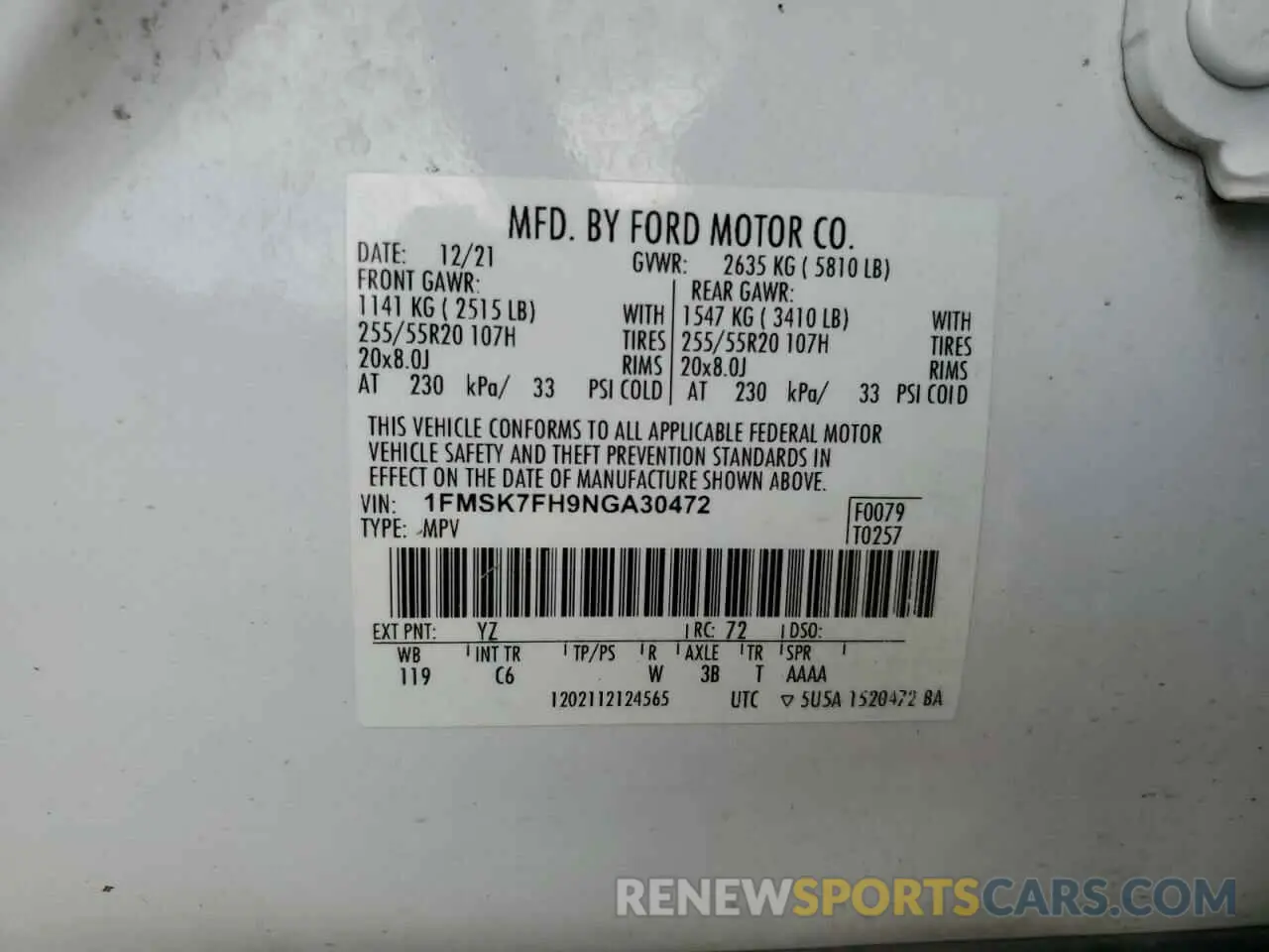 13 Photograph of a damaged car 1FMSK7FH9NGA30472 FORD EXPLORER 2022