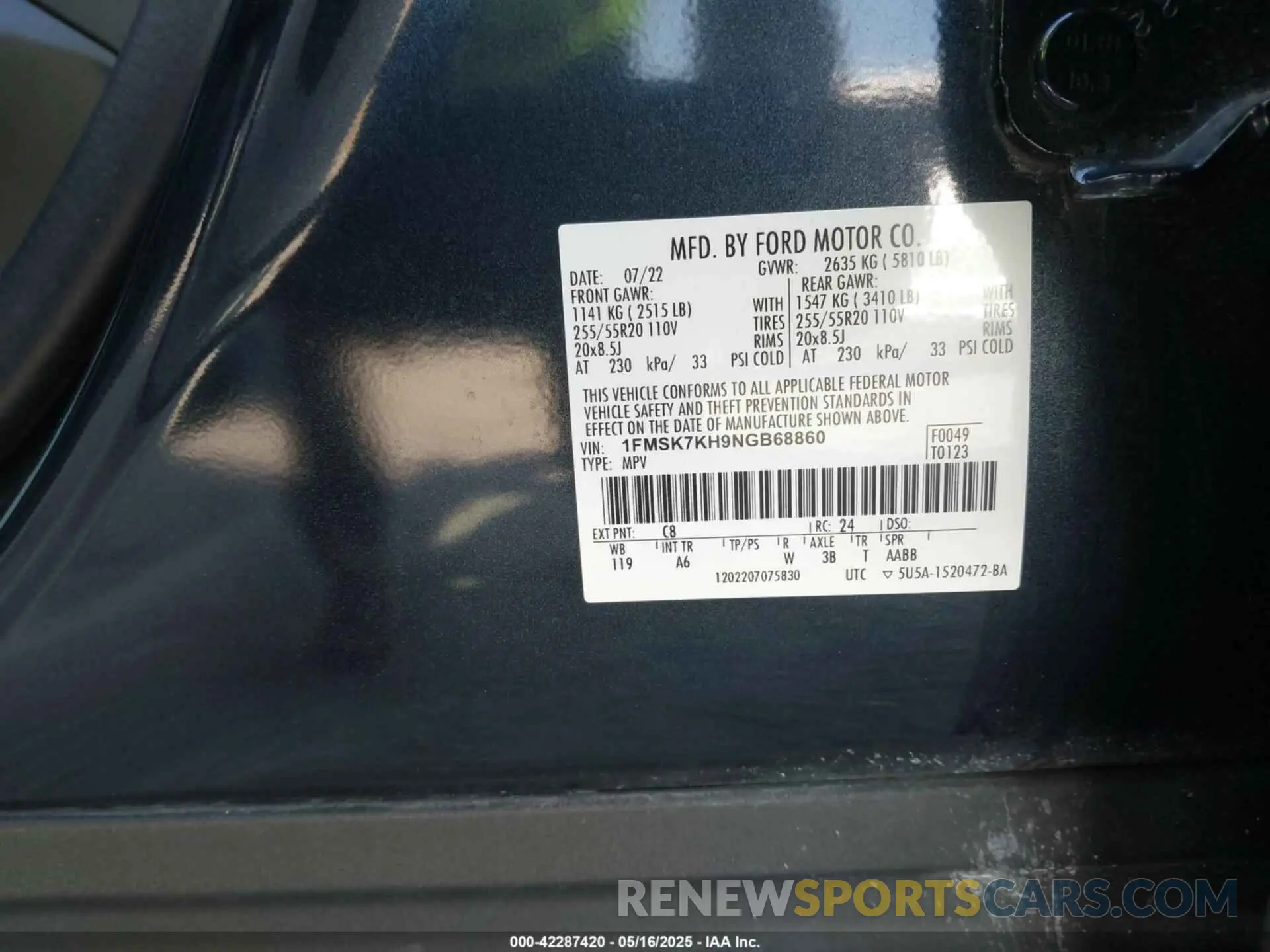 9 Photograph of a damaged car 1FMSK7KH9NGB68860 FORD EXPLORER 2022