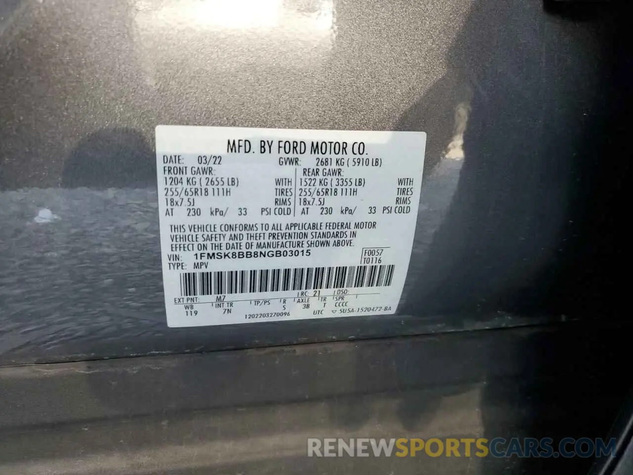 13 Photograph of a damaged car 1FMSK8BB8NGB03015 FORD EXPLORER 2022