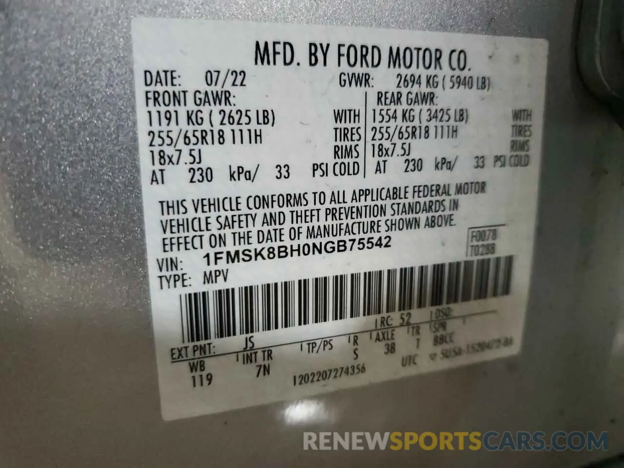 14 Photograph of a damaged car 1FMSK8BH0NGB75542 FORD EXPLORER 2022