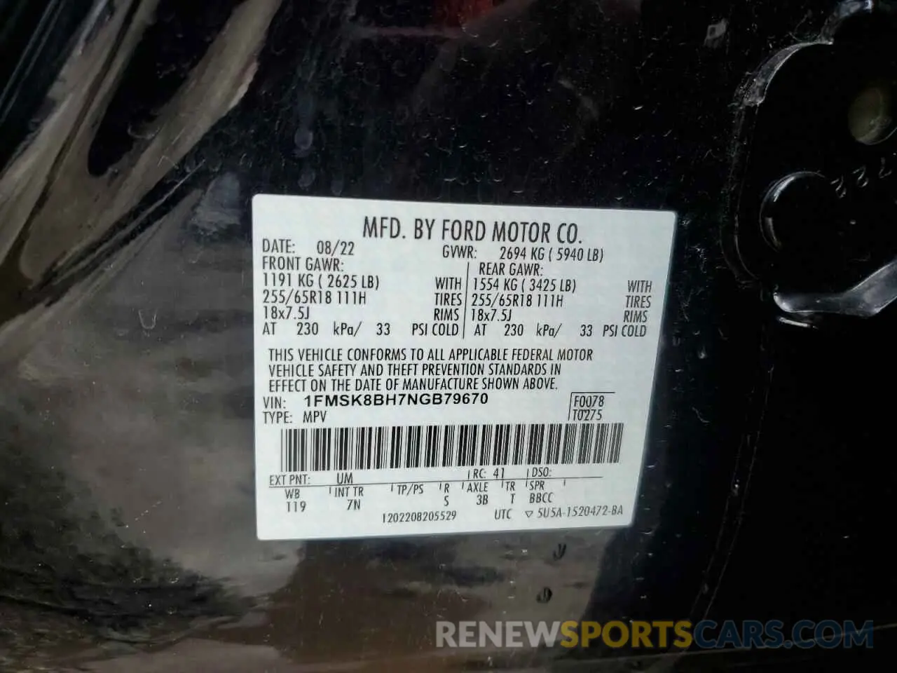 14 Photograph of a damaged car 1FMSK8BH7NGB79670 FORD EXPLORER 2022