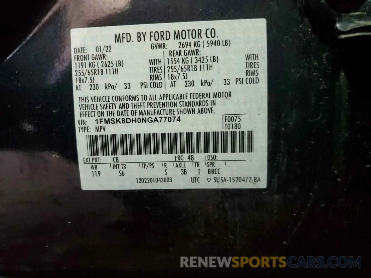 13 Photograph of a damaged car 1FMSK8DH0NGA77074 FORD EXPLORER 2022