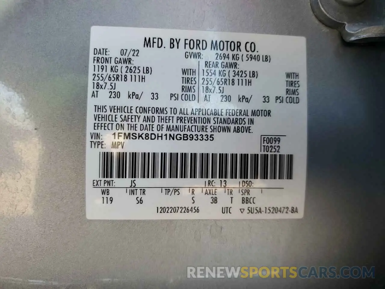13 Photograph of a damaged car 1FMSK8DH1NGB93335 FORD EXPLORER 2022