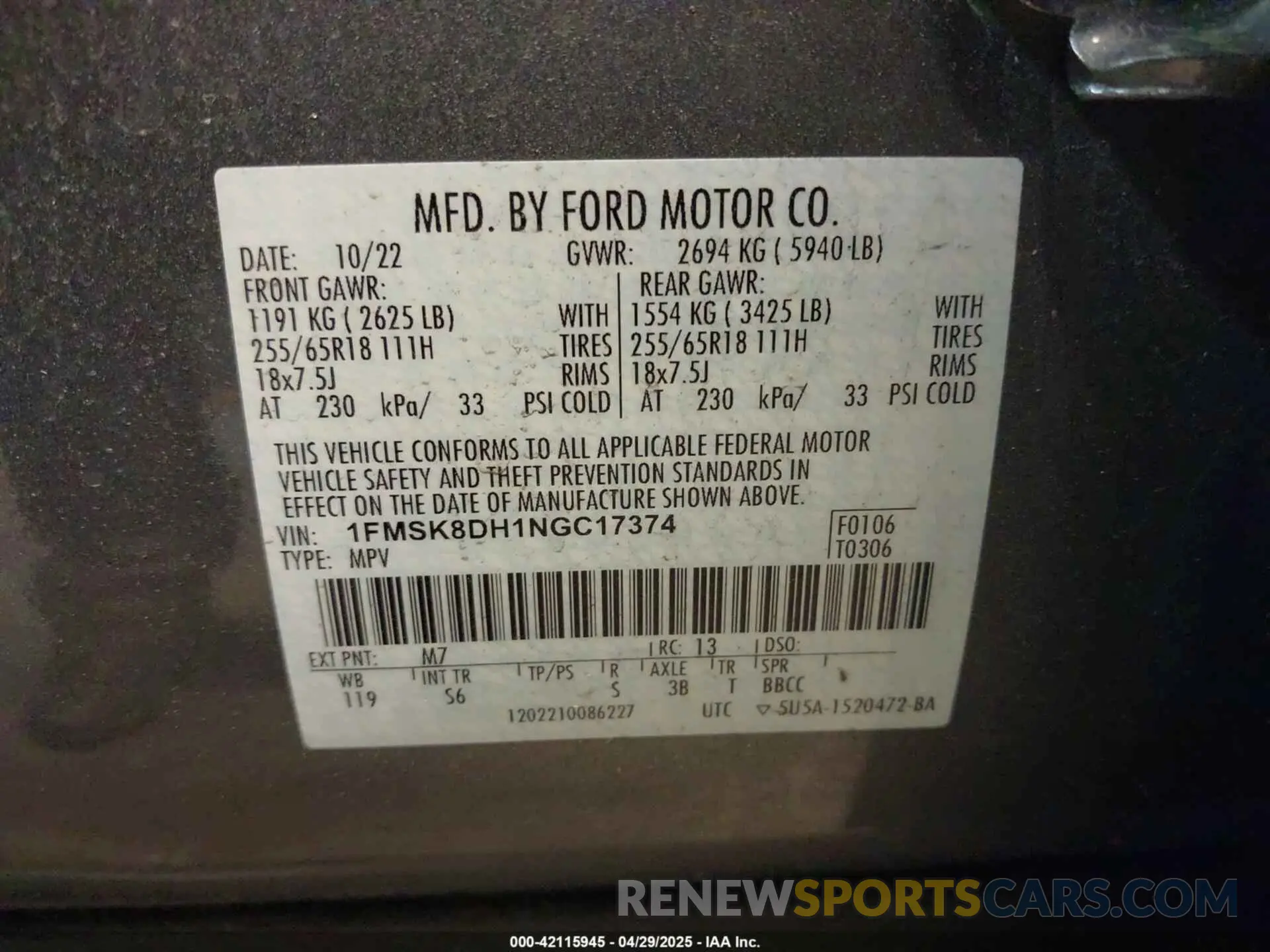 9 Photograph of a damaged car 1FMSK8DH1NGC17374 FORD EXPLORER 2022