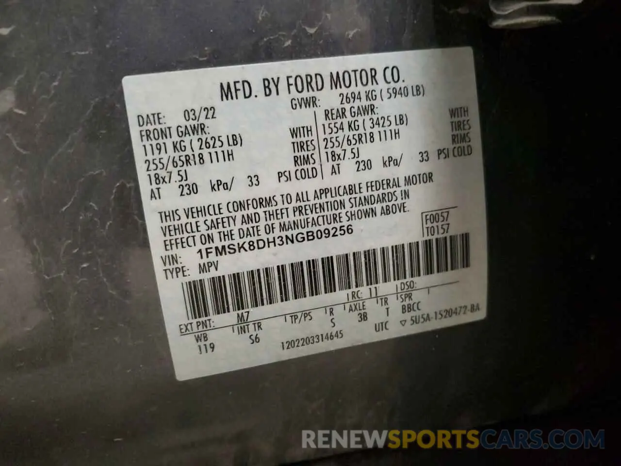 14 Photograph of a damaged car 1FMSK8DH3NGB09256 FORD EXPLORER 2022