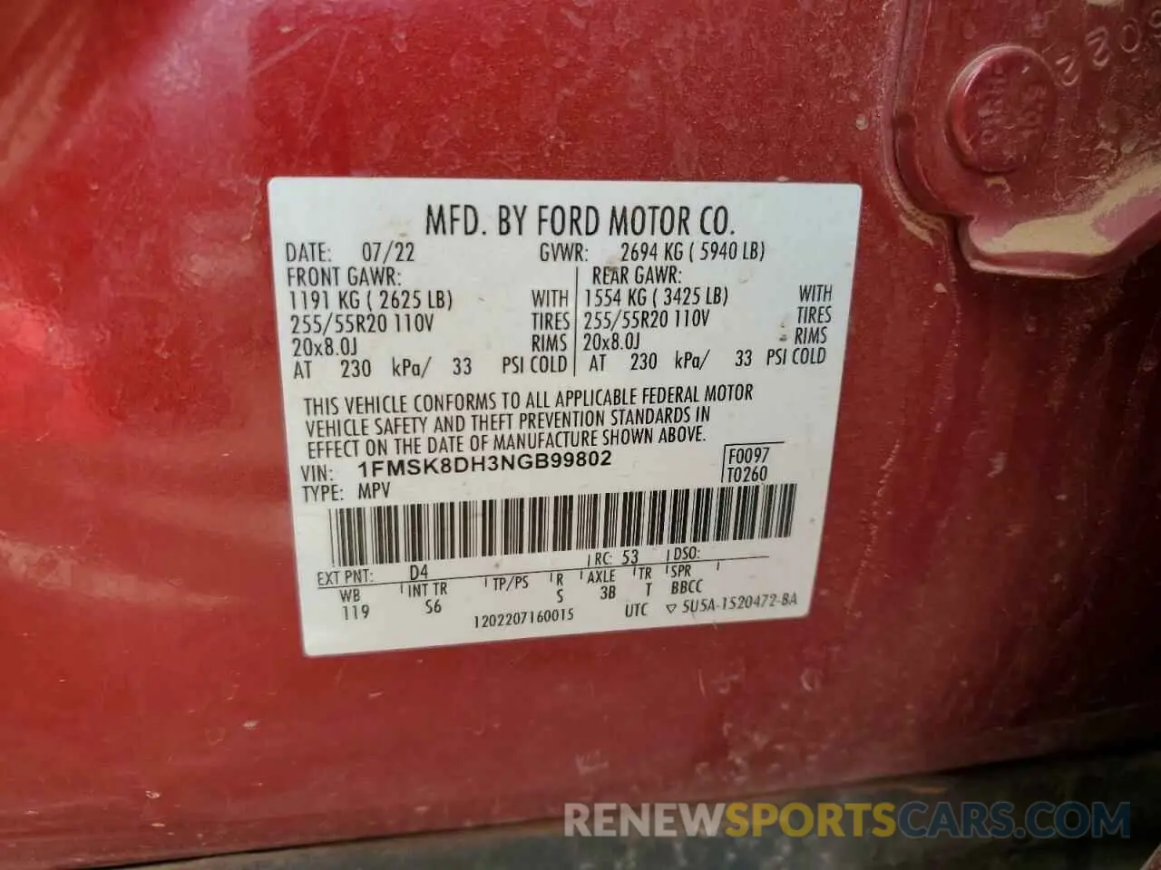 15 Photograph of a damaged car 1FMSK8DH3NGB99802 FORD EXPLORER 2022