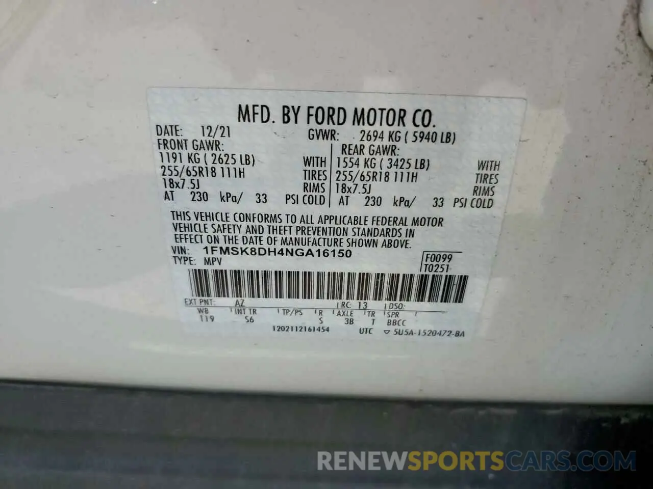 14 Photograph of a damaged car 1FMSK8DH4NGA16150 FORD EXPLORER 2022