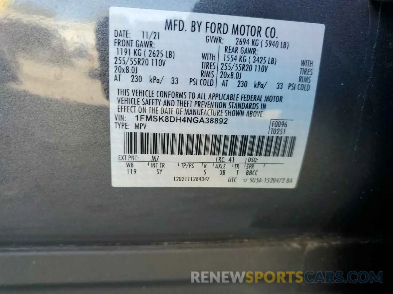 13 Photograph of a damaged car 1FMSK8DH4NGA38892 FORD EXPLORER 2022