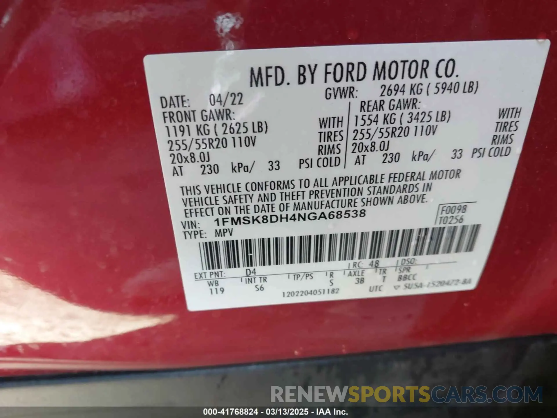 9 Photograph of a damaged car 1FMSK8DH4NGA68538 FORD EXPLORER 2022