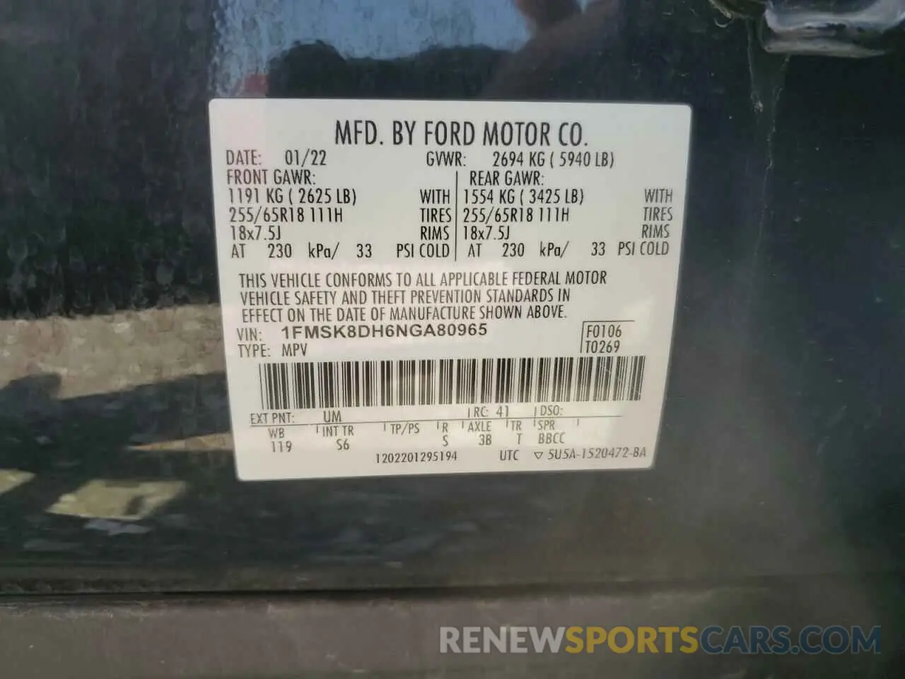 14 Photograph of a damaged car 1FMSK8DH6NGA80965 FORD EXPLORER 2022