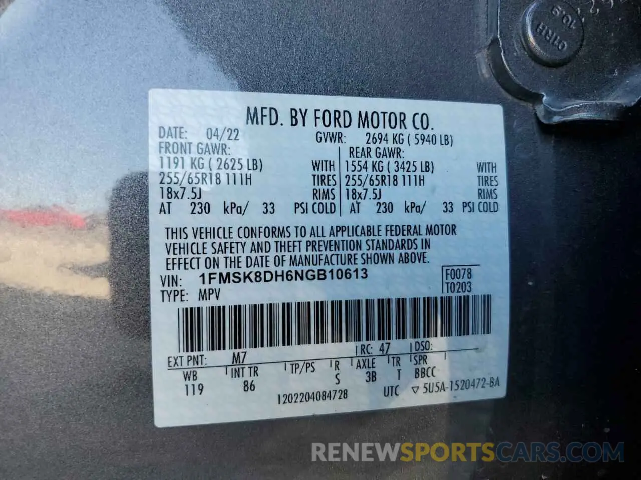 14 Photograph of a damaged car 1FMSK8DH6NGB10613 FORD EXPLORER 2022