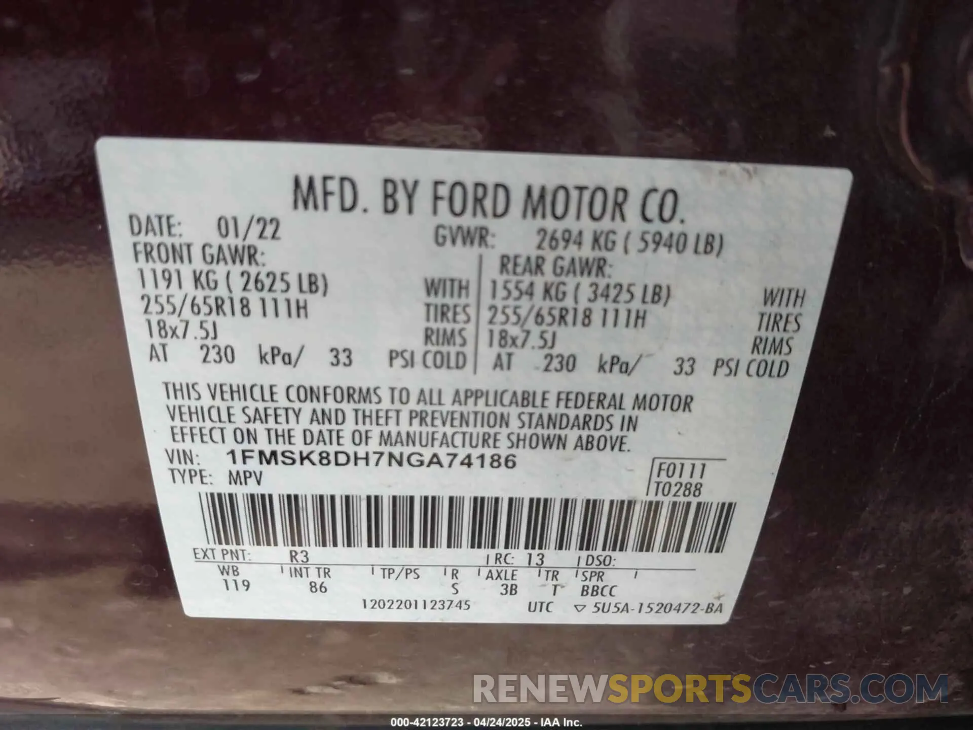 9 Photograph of a damaged car 1FMSK8DH7NGA74186 FORD EXPLORER 2022