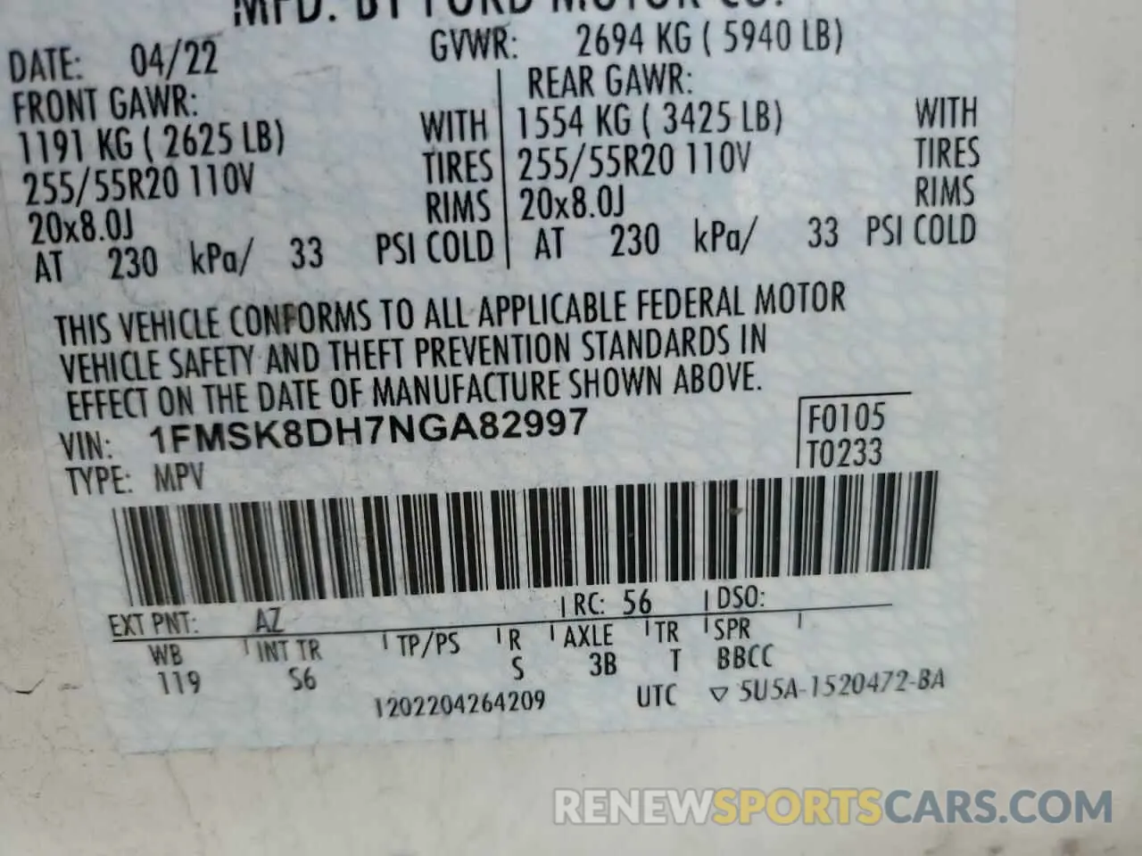 15 Photograph of a damaged car 1FMSK8DH7NGA82997 FORD EXPLORER 2022