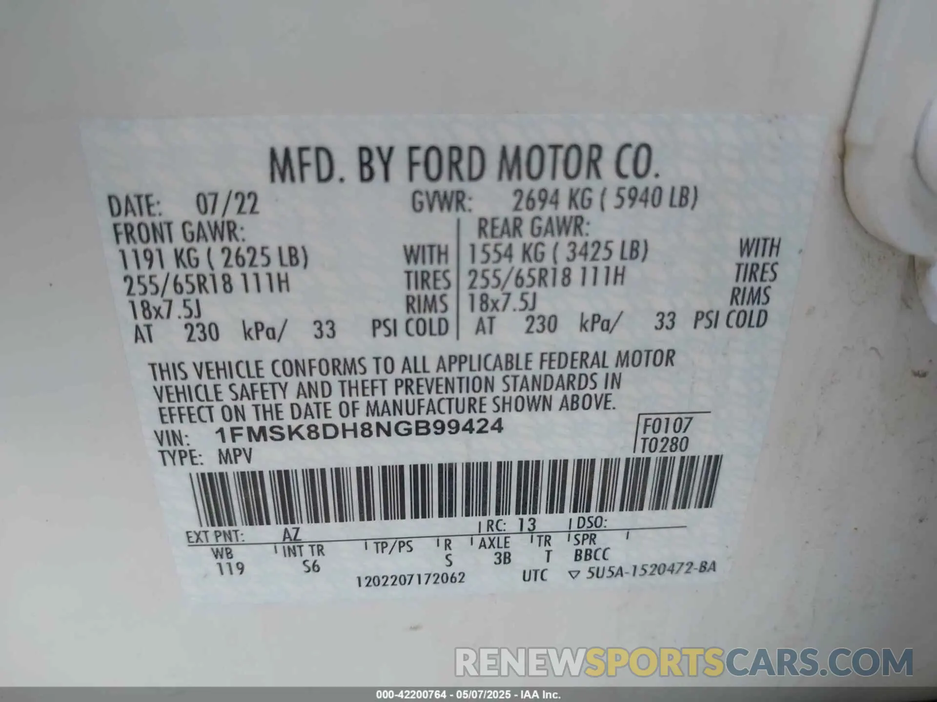 9 Photograph of a damaged car 1FMSK8DH8NGB99424 FORD EXPLORER 2022