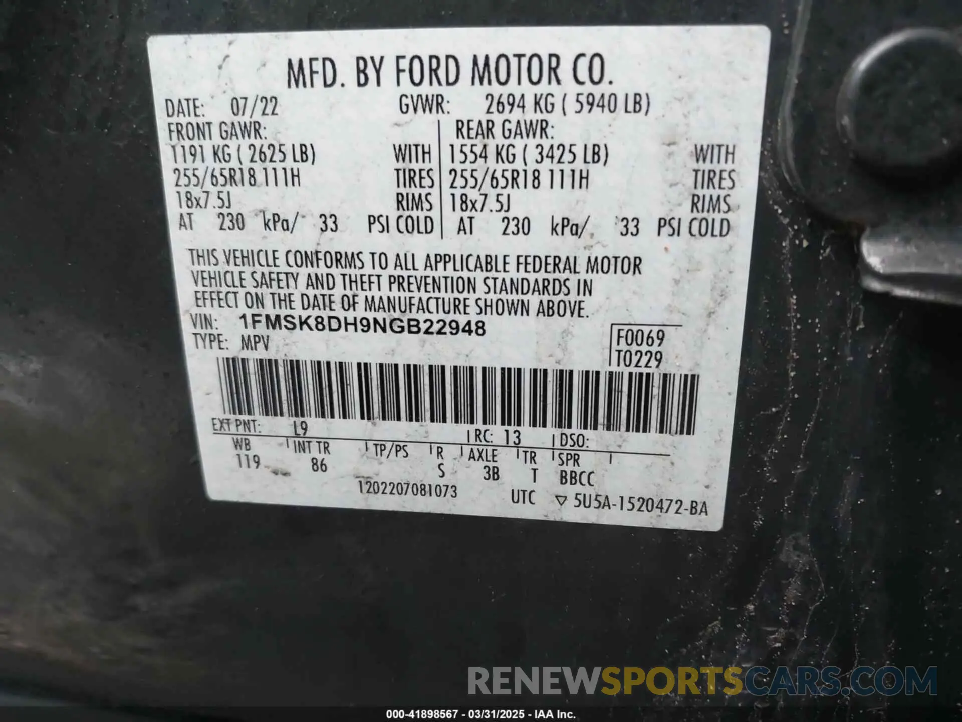 9 Photograph of a damaged car 1FMSK8DH9NGB22948 FORD EXPLORER 2022