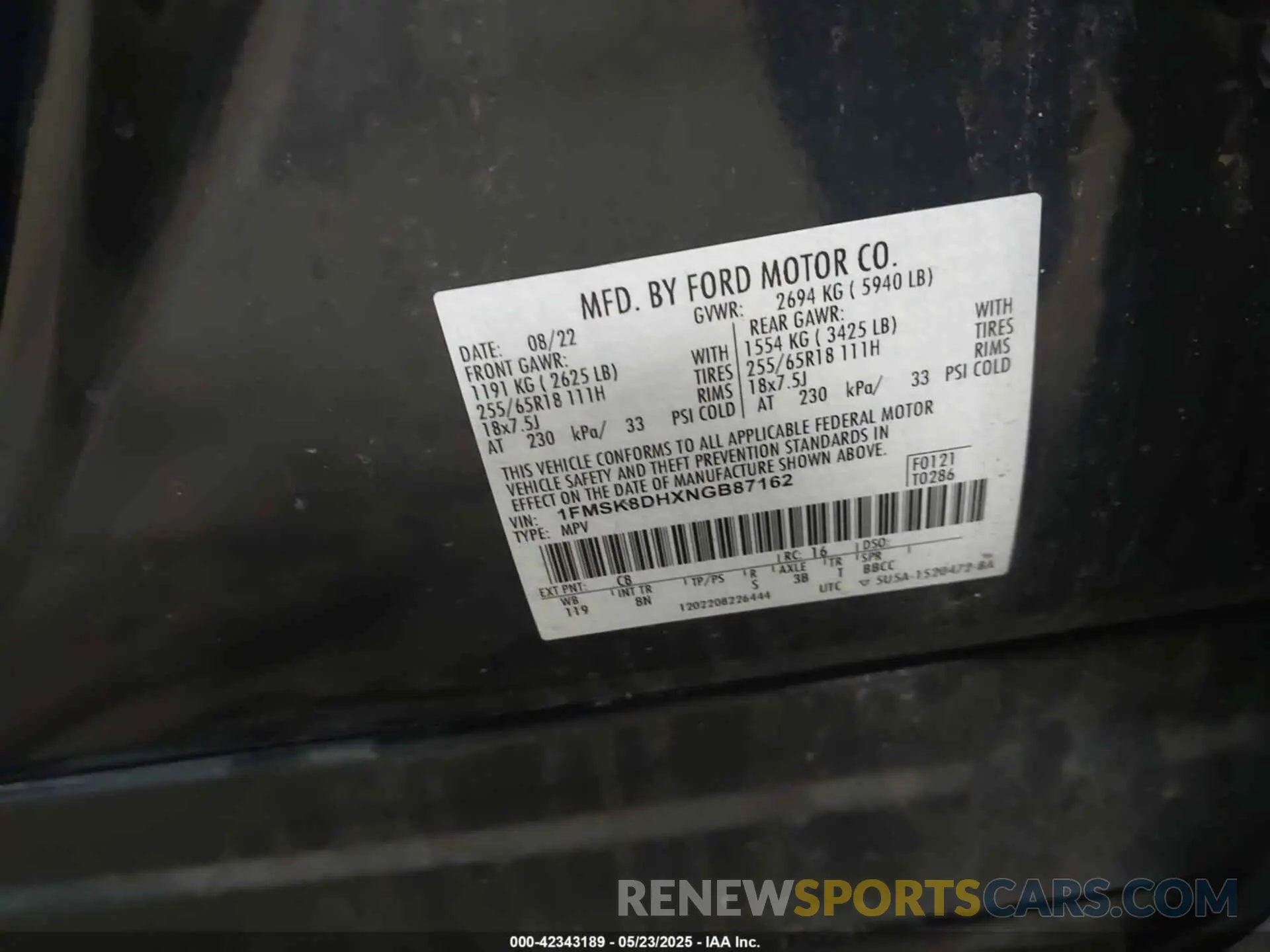 9 Photograph of a damaged car 1FMSK8DHXNGB87162 FORD EXPLORER 2022