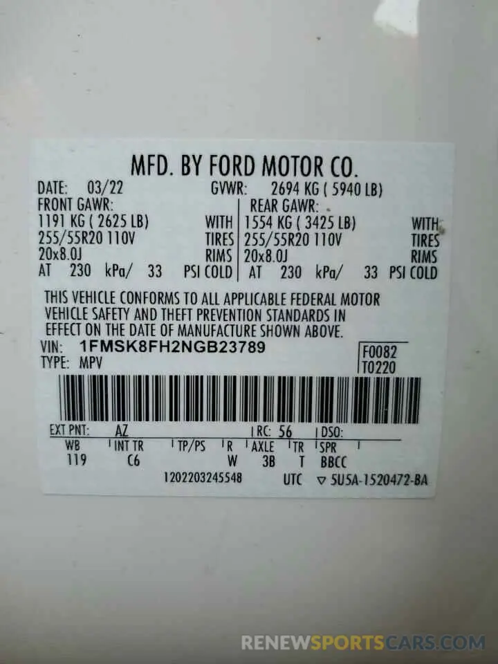 14 Photograph of a damaged car 1FMSK8FH2NGB23789 FORD EXPLORER 2022