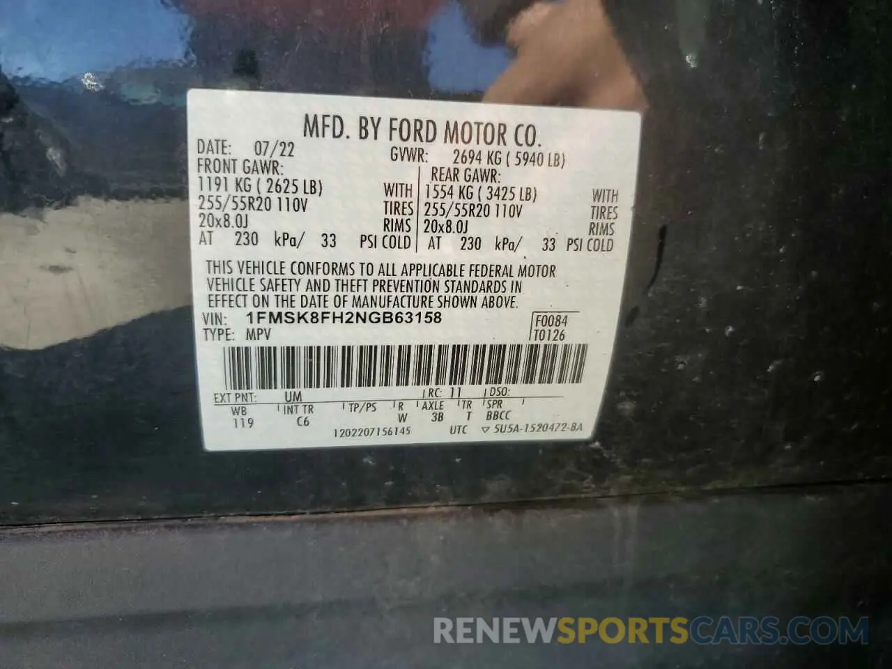 13 Photograph of a damaged car 1FMSK8FH2NGB63158 FORD EXPLORER 2022
