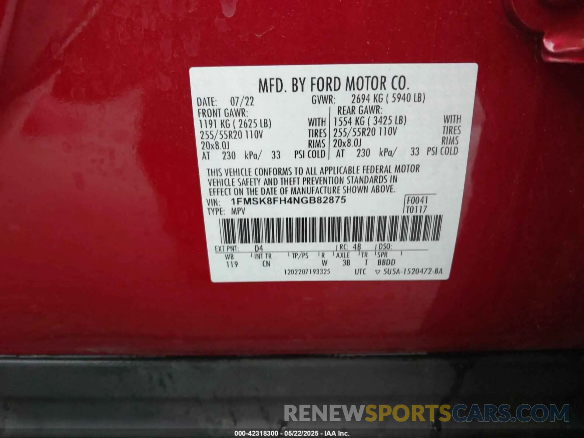 9 Photograph of a damaged car 1FMSK8FH4NGB82875 FORD EXPLORER 2022