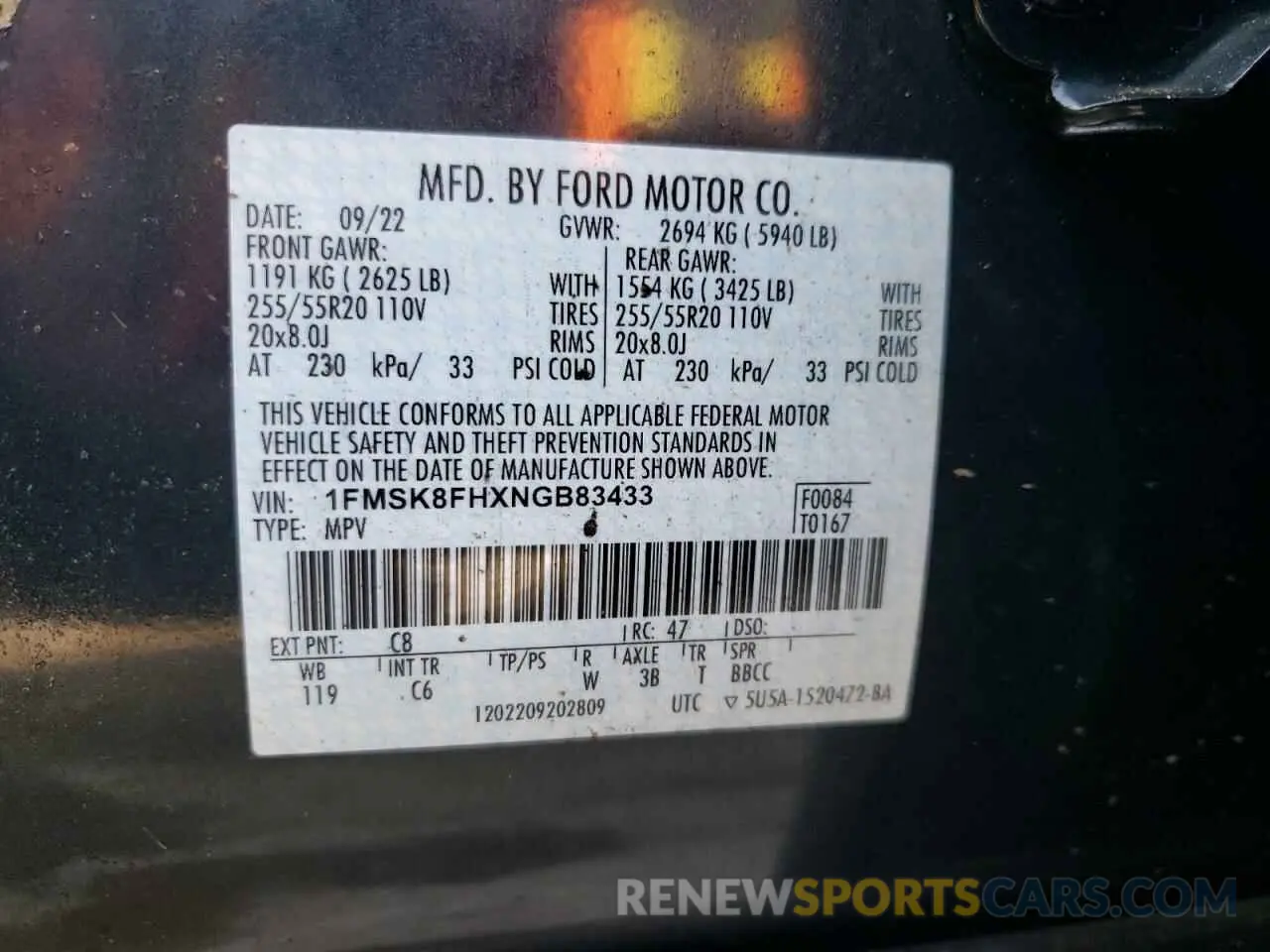 14 Photograph of a damaged car 1FMSK8FHXNGB83433 FORD EXPLORER 2022