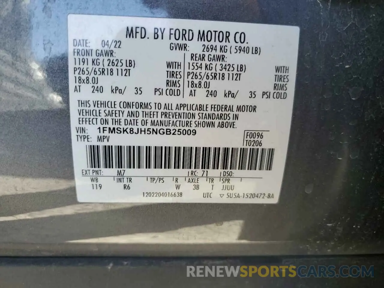 16 Photograph of a damaged car 1FMSK8JH5NGB25009 FORD EXPLORER 2022