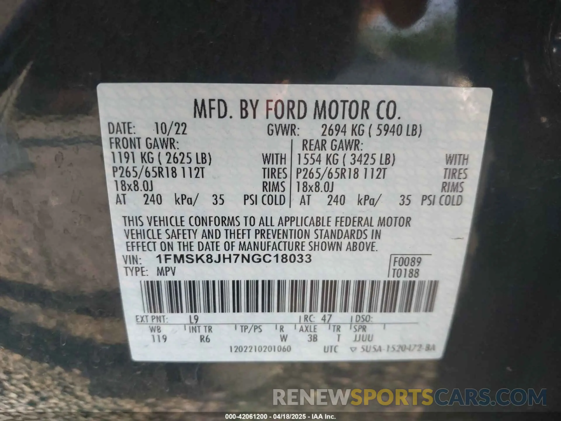 9 Photograph of a damaged car 1FMSK8JH7NGC18033 FORD EXPLORER 2022
