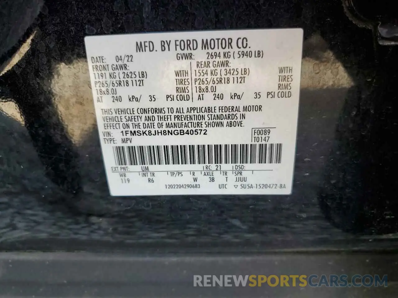 13 Photograph of a damaged car 1FMSK8JH8NGB40572 FORD EXPLORER 2022