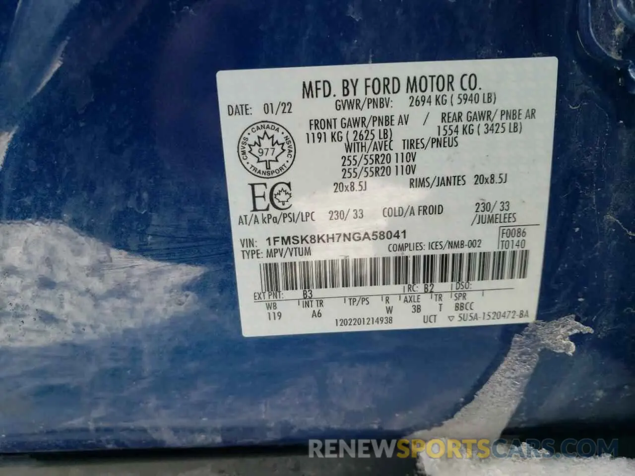 13 Photograph of a damaged car 1FMSK8KH7NGA58041 FORD EXPLORER 2022