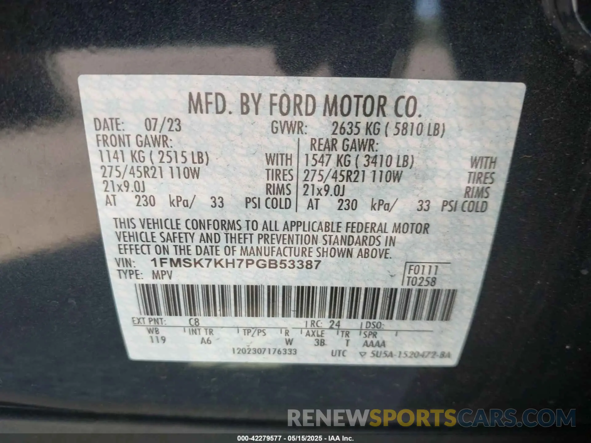 9 Photograph of a damaged car 1FMSK7KH7PGB53387 FORD EXPLORER 2023