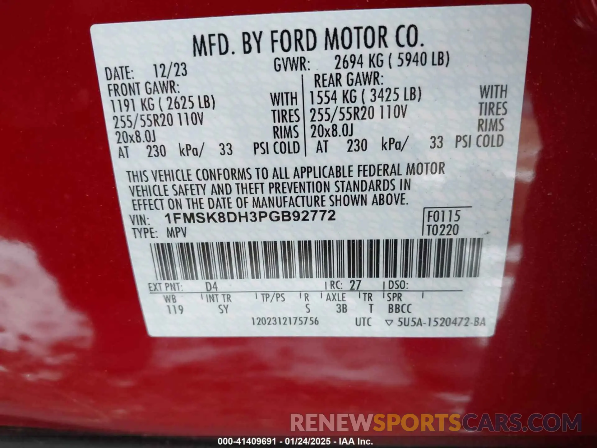 9 Photograph of a damaged car 1FMSK8DH3PGB92772 FORD EXPLORER 2023