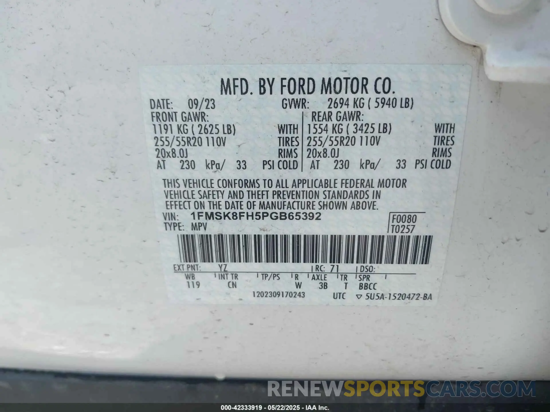 9 Photograph of a damaged car 1FMSK8FH5PGB65392 FORD EXPLORER 2023