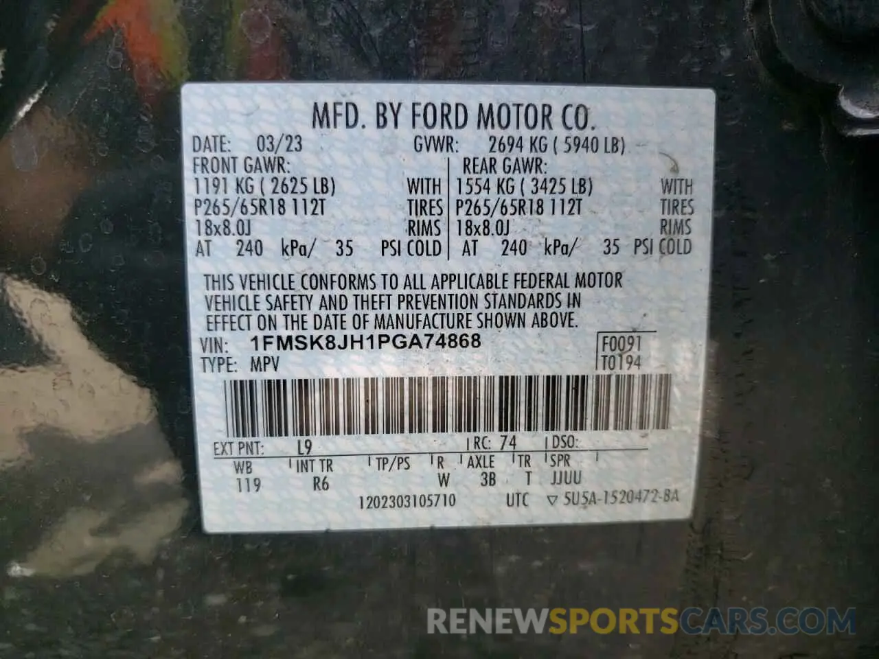 14 Photograph of a damaged car 1FMSK8JH1PGA74868 FORD EXPLORER 2023