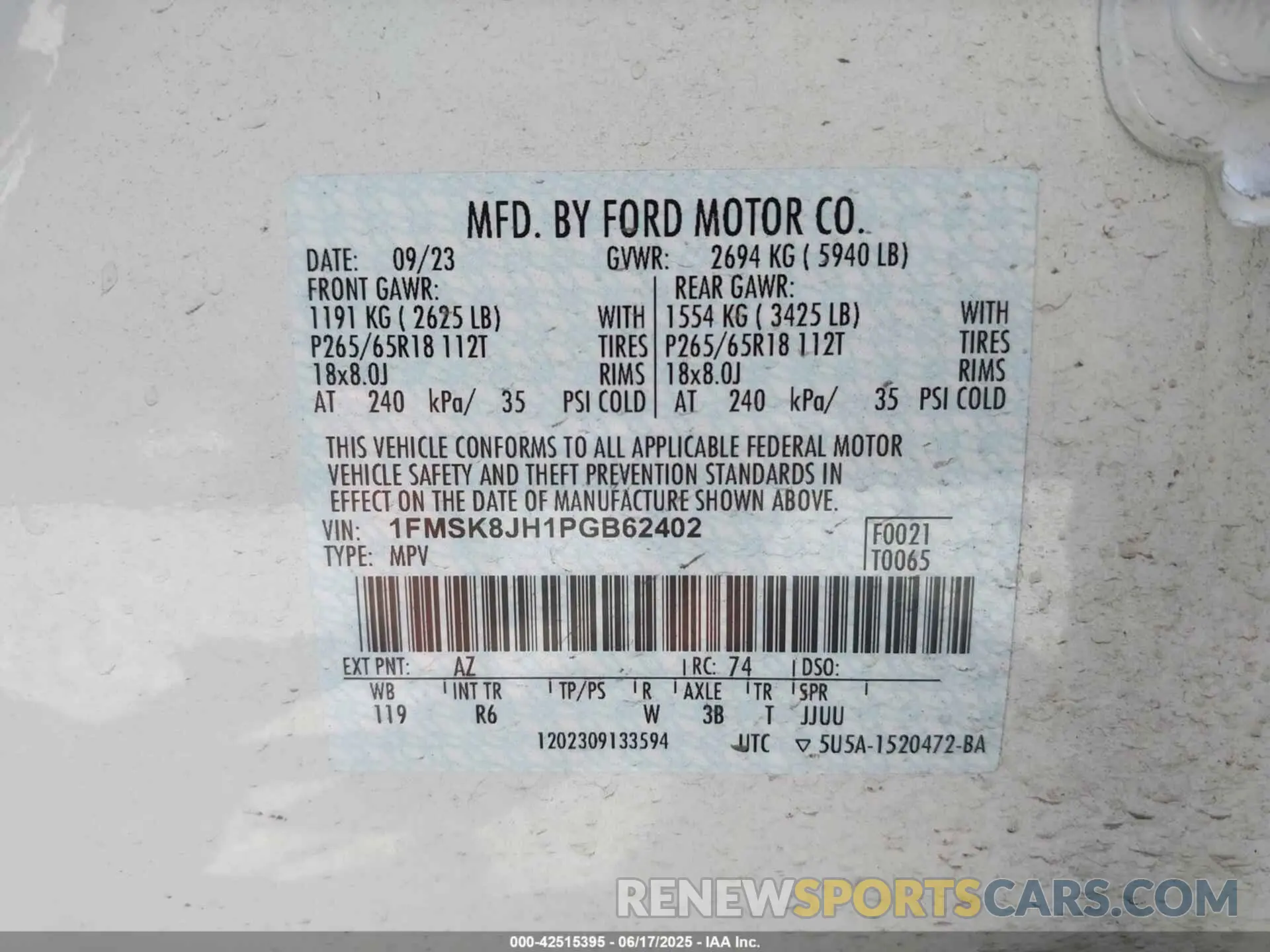 9 Photograph of a damaged car 1FMSK8JH1PGB62402 FORD EXPLORER 2023
