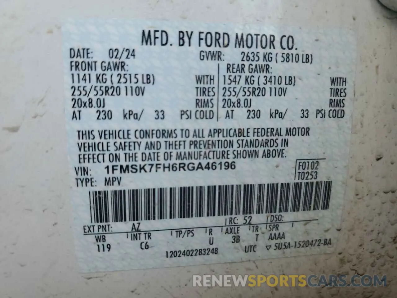 14 Photograph of a damaged car 1FMSK7FH6RGA46196 FORD EXPLORER 2024
