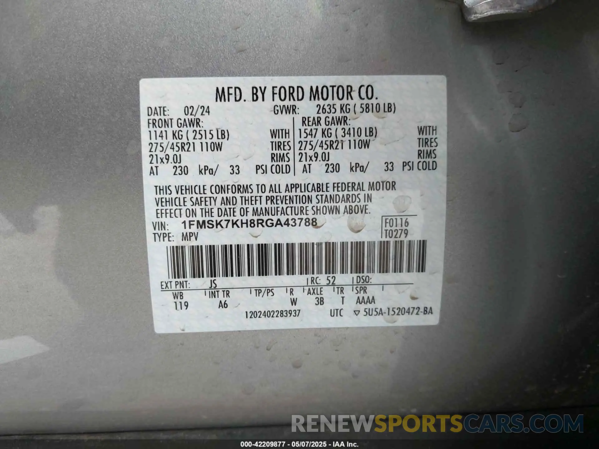 9 Photograph of a damaged car 1FMSK7KH8RGA43788 FORD EXPLORER 2024