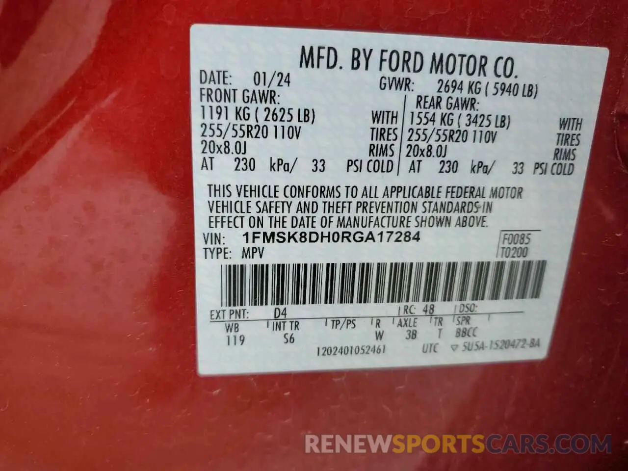 16 Photograph of a damaged car 1FMSK8DH0RGA17284 FORD EXPLORER 2024