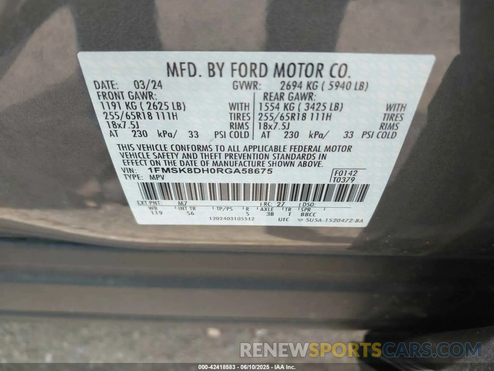 9 Photograph of a damaged car 1FMSK8DH0RGA58675 FORD EXPLORER 2024