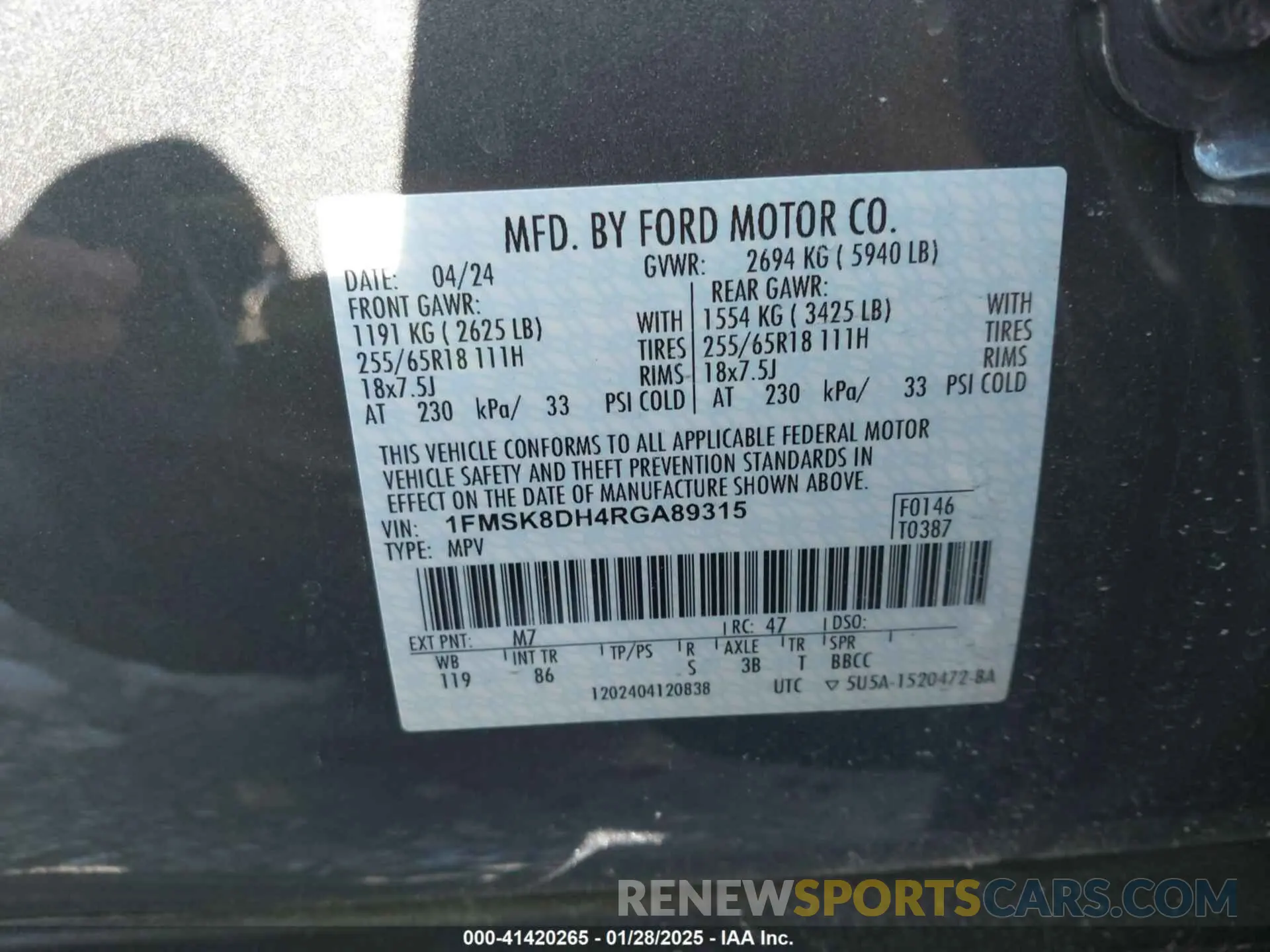 9 Photograph of a damaged car 1FMSK8DH4RGA89315 FORD EXPLORER 2024