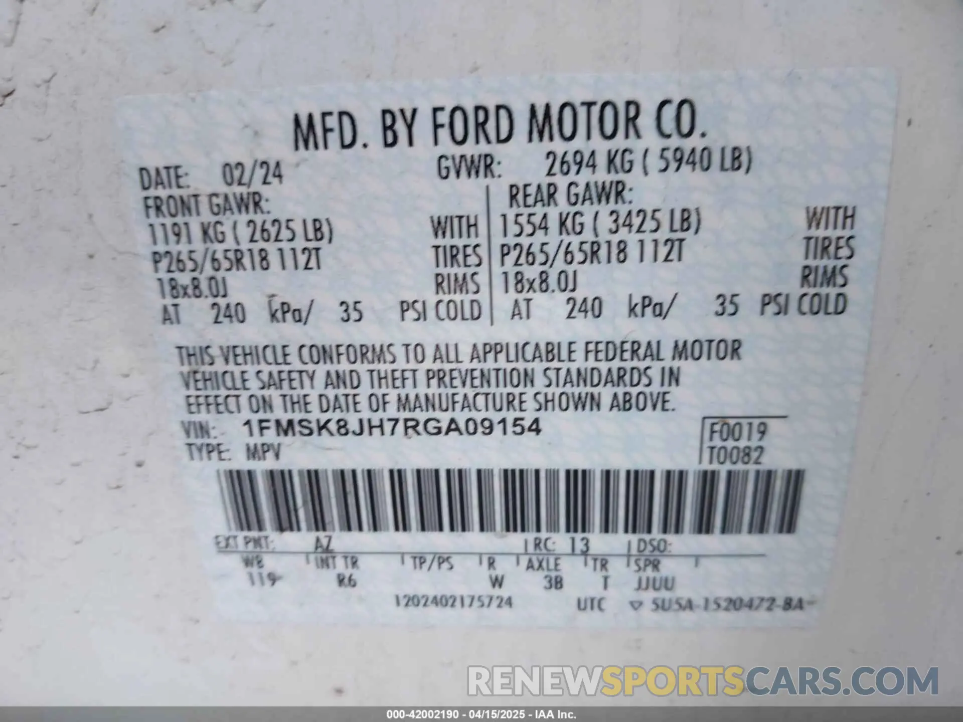 9 Photograph of a damaged car 1FMSK8JH7RGA09154 FORD EXPLORER 2024