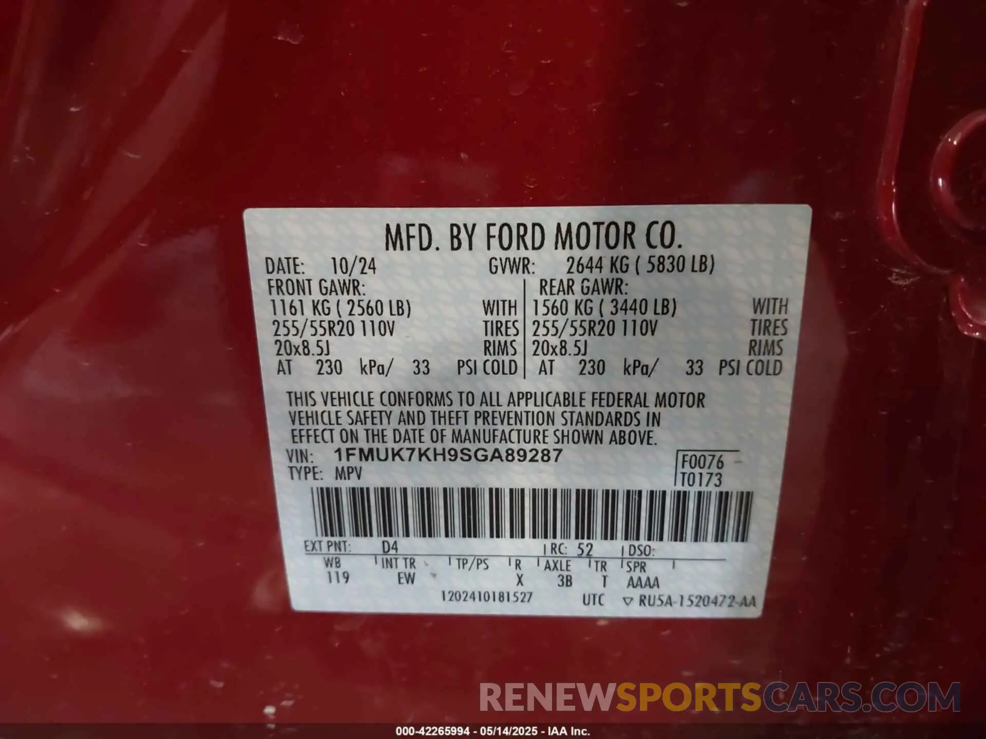 9 Photograph of a damaged car 1FMUK7KH9SGA89287 FORD EXPLORER 2025