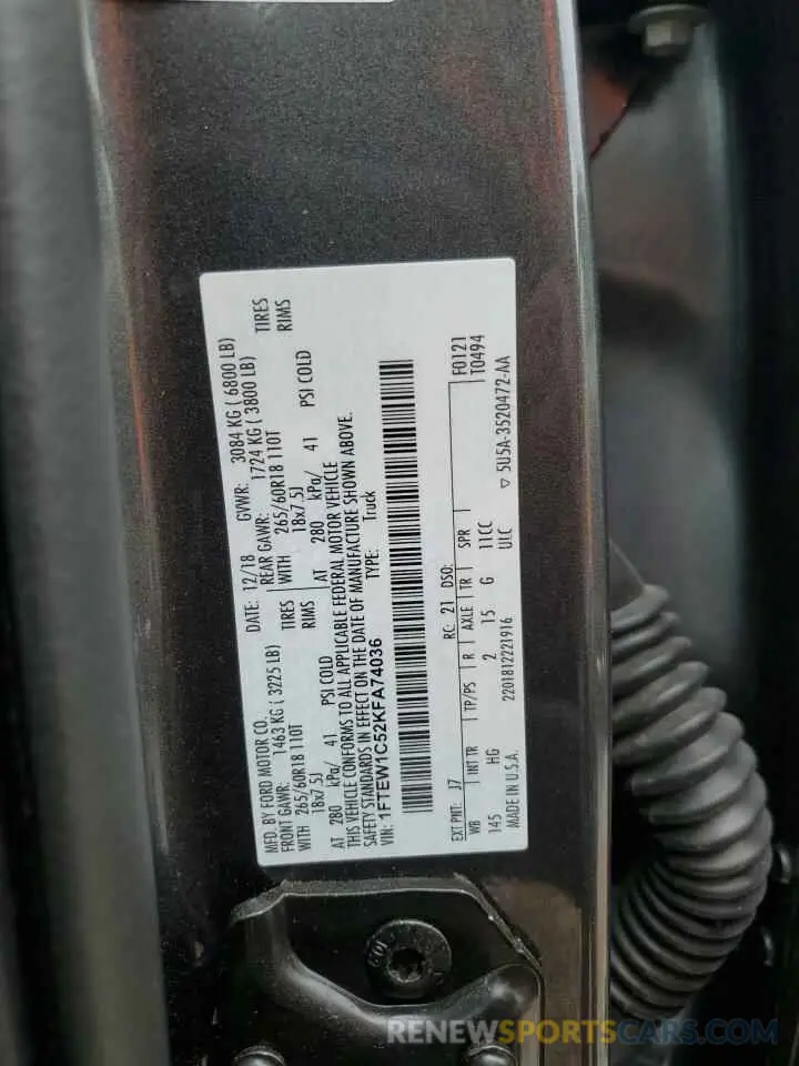 12 Photograph of a damaged car 1FTEW1C52KFA74036 FORD F-150 2019