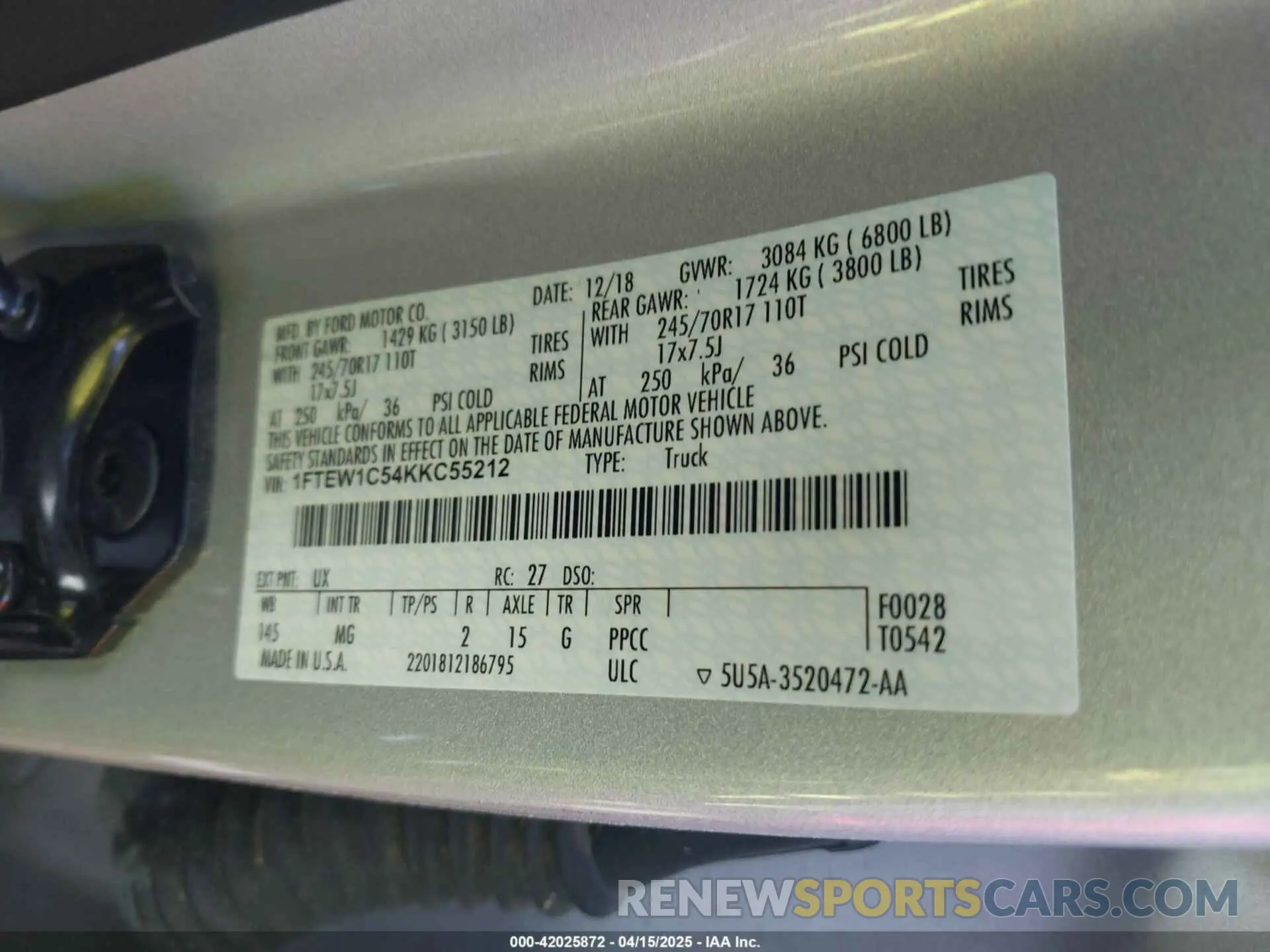 9 Photograph of a damaged car 1FTEW1C54KKC55212 FORD F-150 2019