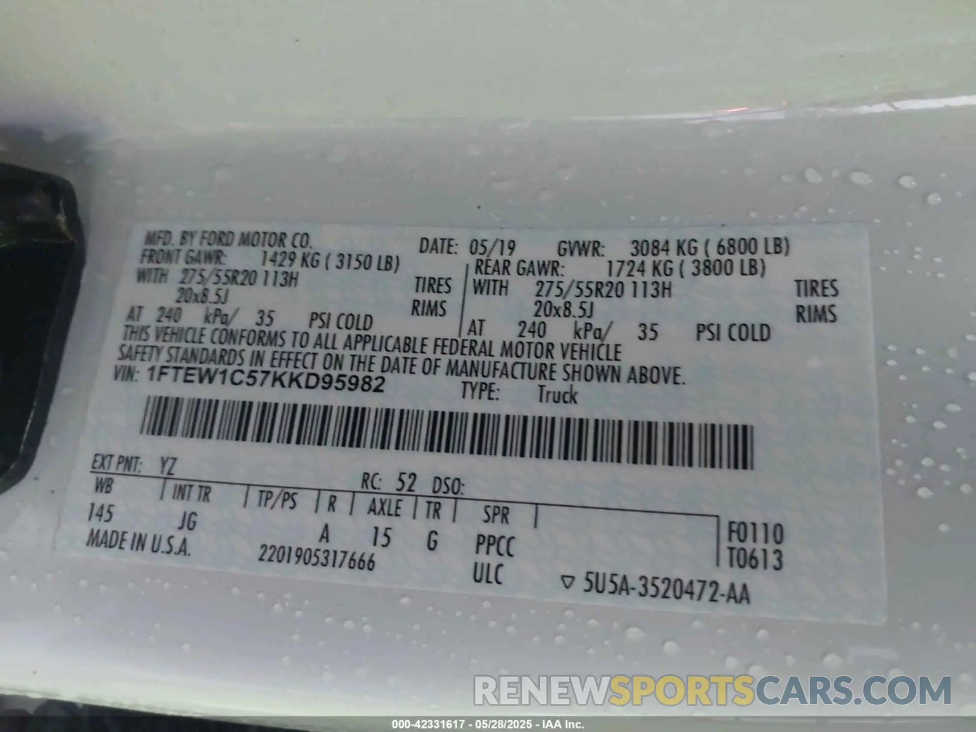 9 Photograph of a damaged car 1FTEW1C57KKD95982 FORD F-150 2019