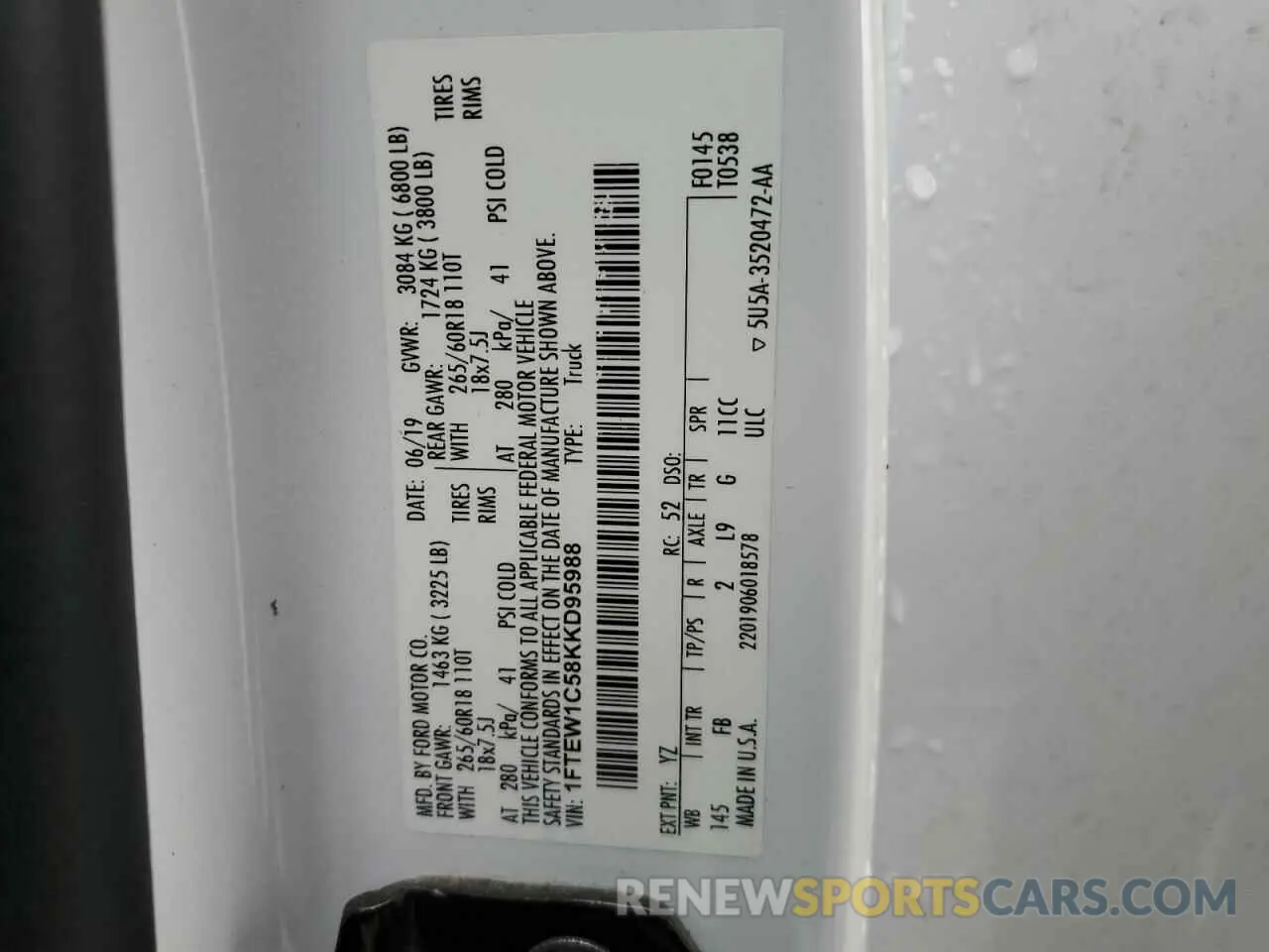 12 Photograph of a damaged car 1FTEW1C58KKD95988 FORD F-150 2019