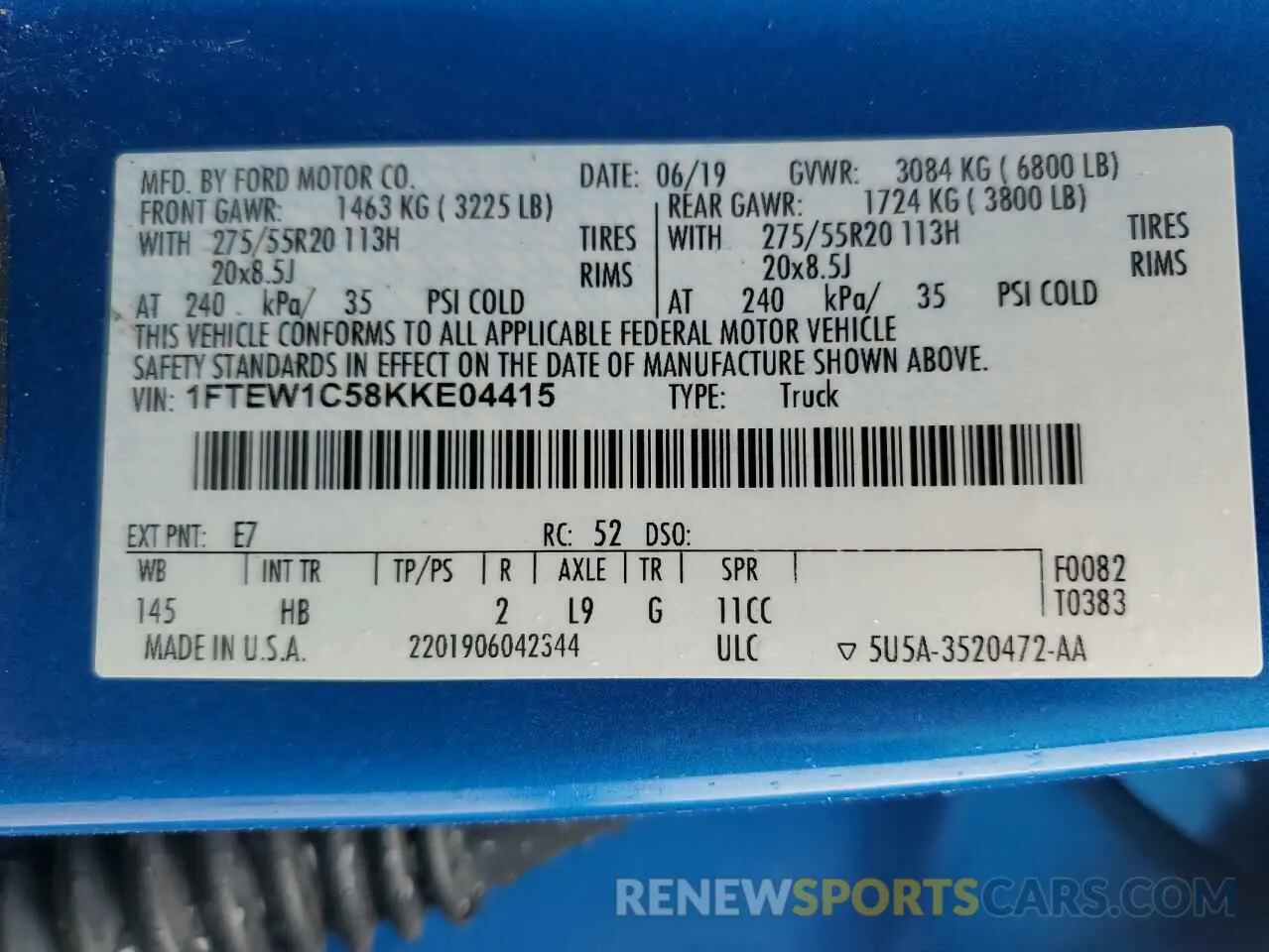 12 Photograph of a damaged car 1FTEW1C58KKE04415 FORD F-150 2019