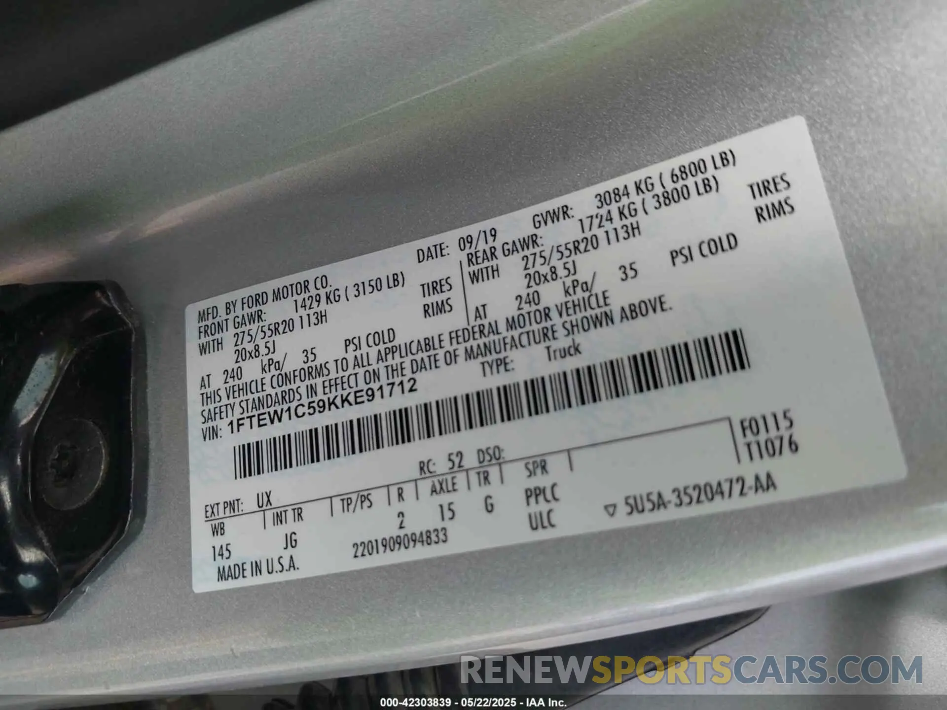 9 Photograph of a damaged car 1FTEW1C59KKE91712 FORD F-150 2019