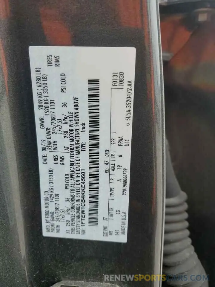 12 Photograph of a damaged car 1FTEW1CB4KKE45601 FORD F-150 2019